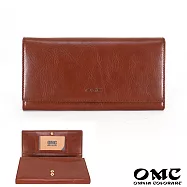 【OMC】16卡1照植鞣革多夾層牛皮長夾- 棕色