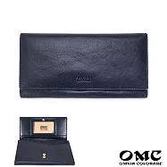 【OMC】16卡1照植鞣革多夾層牛皮長夾- 深藍