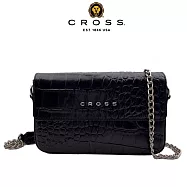 【CROSS】台灣總經銷 限量1折 頂級小牛皮鱷魚紋鈕扣側背包 全新專櫃展示品 (黑色)