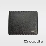【Crocodile】鱷魚皮件 真皮皮夾 12卡 1窗格 雙層鈔票夾 拉鍊零錢 男夾 錢包 短夾-0203-1101 黑色
