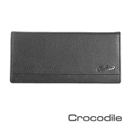 【Crocodile】鱷魚皮件 真皮皮夾 13卡 1窗格 雙層鈔票夾 拉鍊零錢 男夾 錢包 長夾-0103-3351 黑色