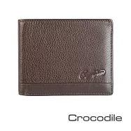 【Crocodile】鱷魚皮件 真皮皮夾 11卡 固定中翻子夾 2窗格 雙層鈔票 拉鍊零錢 男夾 短夾-0103-3352 咖啡色