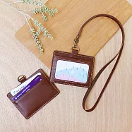 真皮革-牛皮深咖啡,橫式悠遊識別卡夾 識別證 識別證套 票卡夾 工作證套(附牛皮掛繩) 皮繩顏色-深咖啡