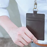 真皮革-魅力黑,直式悠遊識別卡夾 識別證 識別證套 票卡夾 工作證套(附牛皮掛繩) 皮繩顏色-魅力黑