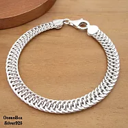 簡約時尚義大利製精美亮面馬鞭設計925純銀手鍊 (外鍍專櫃級正白k.男士手鍊)