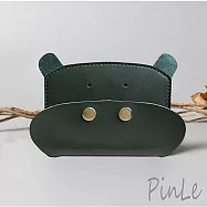 PinLe真皮手作日系質感牛皮零錢卡夾包 鑰匙包 耳機包(河馬) 墨綠