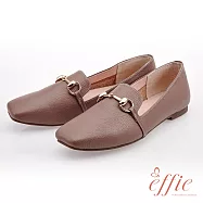 effie 艾菲小花園-經典馬銜釦樂褔平底鞋-豆沙 US5 豆沙色
