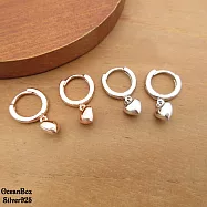 甜美質感亮面立體小愛心925純銀易扣耳環.圈圈耳環 玫瑰金色