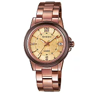 CASIO SHEEN系列 極簡典雅水晶鑽錶-咖啡金