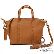 La Poche Secrete托特包 簡約真皮雙皮帶手提斜側背托特包- 焦糖咖