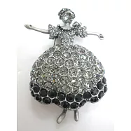 BILLY KING 貝麗晶 【天鵝湖芭蕾舞者系列-28】(BK228古銀色-黑鑽) 大芭蕾舞者水晶鑽二用胸針