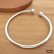 簡約亮面雙圓球開口設計S925純銀手環.內空心較輕 (S925足銀手環.附禮盒.小手圍可)