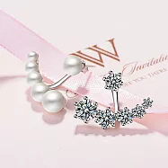 【Emi 艾迷】韓系曖昧黎明微勾勒大小珍珠水鑽不對稱925銀針耳環 銀色系