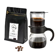 台灣製玻璃咖啡悶蒸沖泡壺400cc+CoFeel凱飛鮮烘豆半磅咖啡豆特惠組 特調黃金曼巴