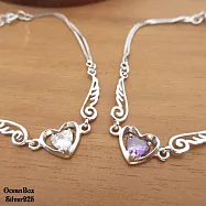 天使羽翼清透白.紫色愛心鋯石925純銀手鍊 (外鍍專櫃級正白k.小手圍可) 紫色