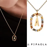 PD PAOLA 西班牙時尚潮牌 金色字母項鍊 彩寶橢圓形項鍊 925純銀鑲18K金 A