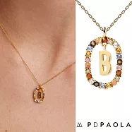 PD PAOLA 西班牙時尚潮牌 金色字母項鍊 彩寶橢圓形項鍊 925純銀鑲18K金 B