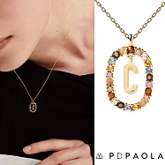 PD PAOLA 西班牙時尚潮牌 金色字母項鍊 彩寶橢圓形項鍊 925純銀鑲18K金 C