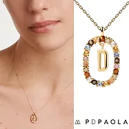 PD PAOLA 西班牙時尚潮牌 金色字母項鍊 彩寶橢圓形項鍊 925純銀鑲18K金 D