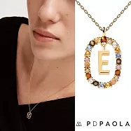 PD PAOLA 西班牙時尚潮牌 金色字母項鍊 彩寶橢圓形項鍊 925純銀鑲18K金 E
