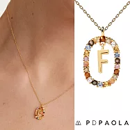 PD PAOLA 西班牙時尚潮牌 金色字母項鍊 彩寶橢圓形項鍊 925純銀鑲18K金 F