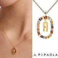 PD PAOLA 西班牙時尚潮牌 金色字母項鍊 彩寶橢圓形項鍊 925純銀鑲18K金 H
