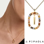 PD PAOLA 西班牙時尚潮牌 金色字母項鍊 彩寶橢圓形項鍊 925純銀鑲18K金 I