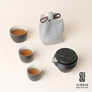 【陸寶LOHAS】國色天香旅行茶器 小巧應俱全一壺3杯+布包 禪風黑