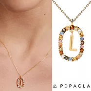 PD PAOLA 西班牙時尚潮牌 金色字母項鍊 彩寶橢圓形項鍊 925純銀鑲18K金 L