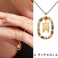 PD PAOLA 西班牙時尚潮牌 金色字母項鍊 彩寶橢圓形項鍊 925純銀鑲18K金 M