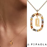 PD PAOLA 西班牙時尚潮牌 金色字母項鍊 彩寶橢圓形項鍊 925純銀鑲18K金 Q
