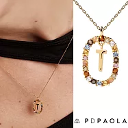 PD PAOLA 西班牙時尚潮牌 金色字母項鍊 彩寶橢圓形項鍊 925純銀鑲18K金 T