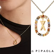 PD PAOLA 西班牙時尚潮牌 金色字母項鍊 彩寶橢圓形項鍊 925純銀鑲18K金 X