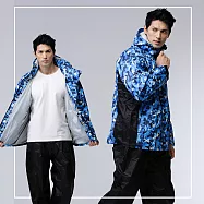 JUMP 將門 樂扣迷彩透氣三重防水套裝二件式風雨衣(迷彩藍) L 迷彩藍