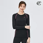 ADISI 女TACTEL長袖快乾排汗圓領上衣AL1811142 (S-XL) / UPF50+ 抗紫外線 防曬 彈性 速乾 L 黑/桃色線