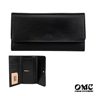 【OMC】義大利植鞣革16卡1照三折全開牛皮長夾- 黑色