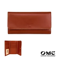 【OMC】義大利植鞣革16卡1照三折全開牛皮長夾- 棕色