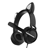 超可愛萌萌貓耳網美專用耳罩式耳麥-贈2轉1接頭 黑色