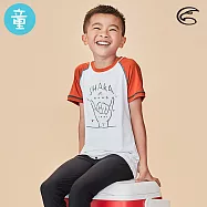ADISI 童抗UV圖騰防磨防曬短袖上衣(舒適版) AR2113078(防磨衣、水母衣、防曬衣) 160 芽白/柿橘