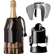 《Vacu Vin》荷蘭 束口軟冰桶+香檳開酒注酒組 | 氣泡酒 開酒器 開瓶器 瓶塞 酒塞 冰酒桶 束口軟冰桶+香檳開酒注酒組 束口軟冰桶+香檳開酒注酒組