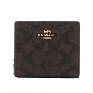 COACH C Logo拉鍊塗層帆布暗扣二折短夾 (巧克力色)