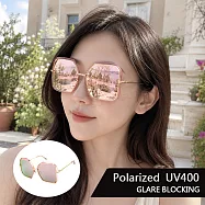 韓流偏光太陽眼鏡 明星款經典方框墨鏡 抗UV400 防眩光 3169 粉框粉水銀