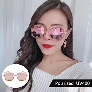 韓流偏光太陽眼鏡 時尚方框經典墨鏡 抗UV400 防眩光 3180 粉框粉水銀