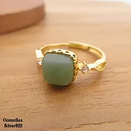 獨特優雅天然末藍和闐玉鑲嵌鋯石金色925純銀戒指.可調整戒圍