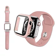 全包覆 Apple Watch Series SE/6/5/4 (44mm) 9H鋼化玻璃貼+錶殼+環保矽膠錶帶(粉砂)