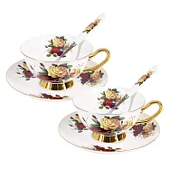 Artist精選 咖啡花茶陶瓷杯盤禮盒組(一盒2杯組) 玫瑰花