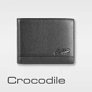 【Crocodile】鱷魚皮件 真皮皮夾 7卡 1窗格 雙層鈔票 拉鍊零錢 男夾 短夾-0103-3357 黑色