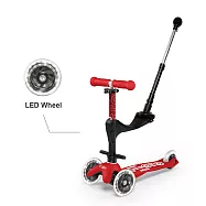 【Micro 滑板車】Mini 3in1 Deluxe Plus (附家長後推桿Xled發光輪) - 紅色