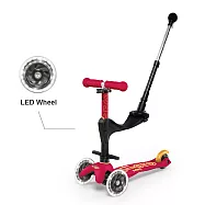 【Micro 滑板車】Mini 3in1 Deluxe Plus (附家長後推桿Xled發光輪) - 寶石紅