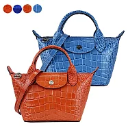 LONGCHAMP LE PLIAGE CUIR系列鱷魚紋牛皮短把兩用水餃包(迷你) 柳橙